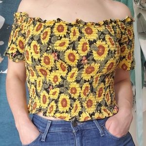 Sunflower Off-Shoulder Crop Top